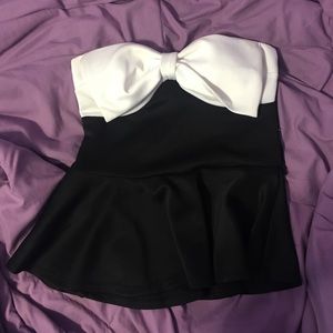 Black Peplum top with white bow