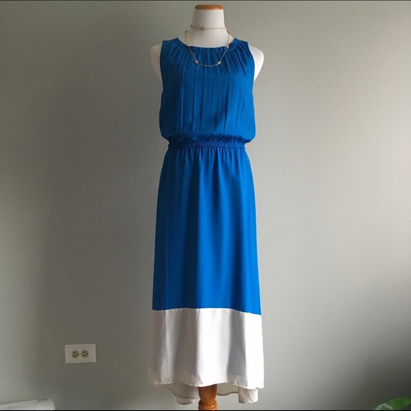 High-low Color Blocked Blue and White Dress
