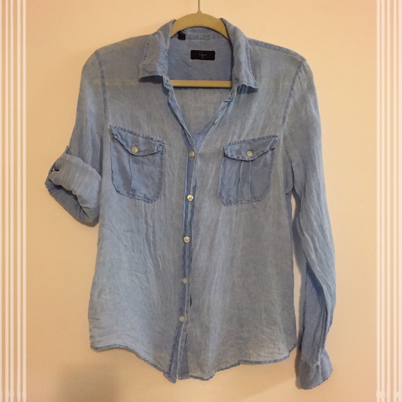 Aqua Button Down Linen Top Light Blue