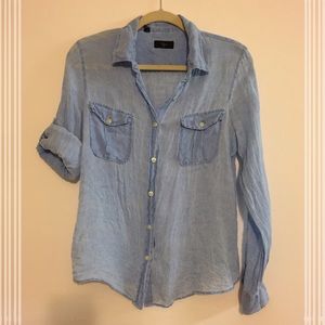 Aqua Button Down Linen Top Light Blue