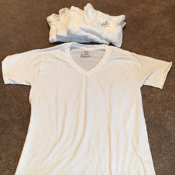 5 Pack of Hanes White V-neck tees