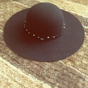 Black Floppy Hat with Beaded Leather Detail