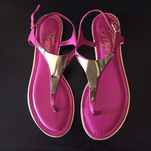 Fergie T-strap sandals with gold accent - Picture 1 of 3
