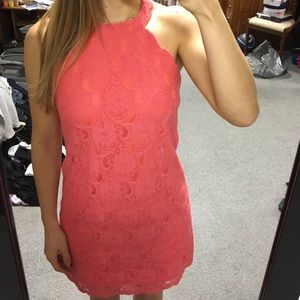 Lace overlay dress with scalloped elements