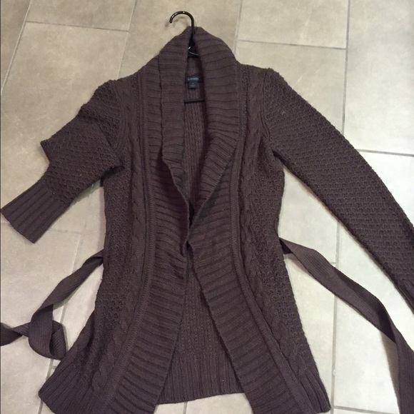 Brown belted sweater coat