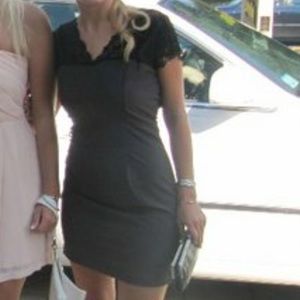 Lace shoulder cocktail dress