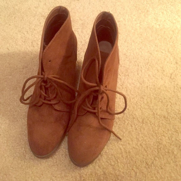 Tan wedge booties