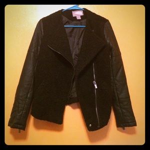 Black leather/wool jacket