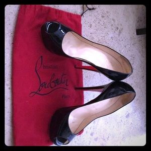 SOLD- Louboutin Lady Peep Toe, patent black.