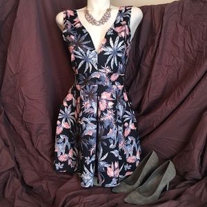 Navy blue floral mini with pleats