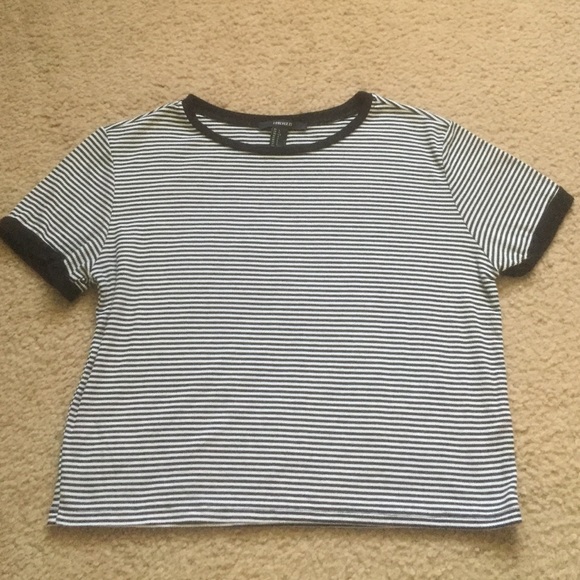 Black and White Striped Forever 21 Crop Top Ringer