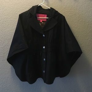 Betsey Johnson: black cape jacket/ raincoat