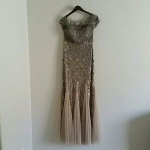 Adrianna Papell nude geometric sequin dress