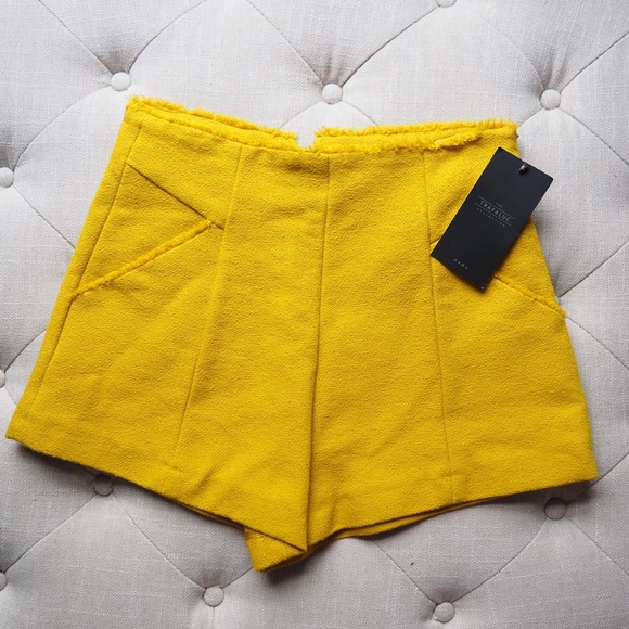 Zara Mustard Tweed Shorts