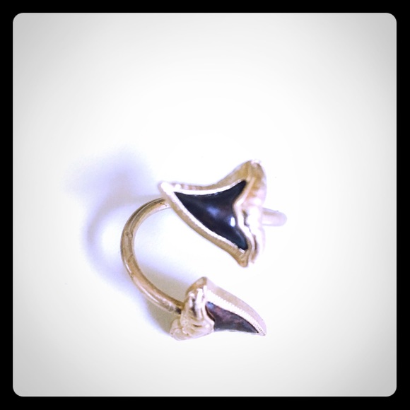 Gold and black shark tooth  ring. Adjustable