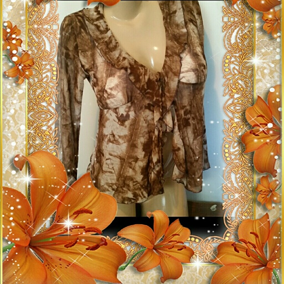 8 $ SALE!  Semi Sheer Brown Floral Cover up Top - Picture 1 of 4