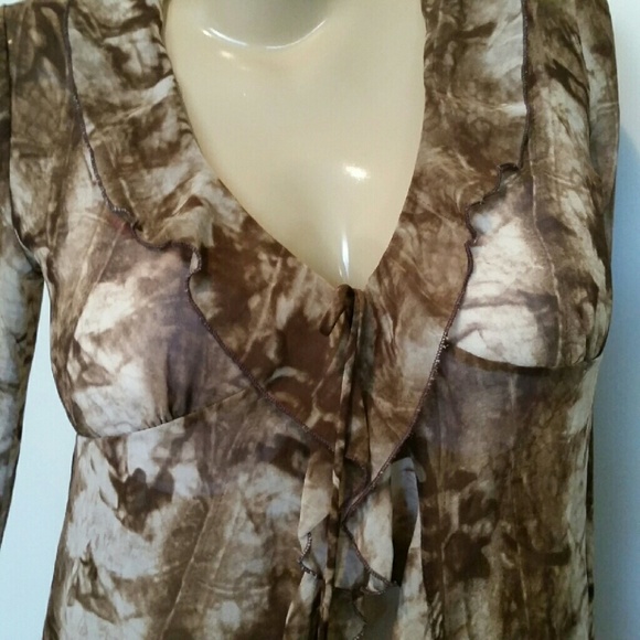 8 $ SALE!  Semi Sheer Brown Floral Cover up Top - Picture 2 of 4