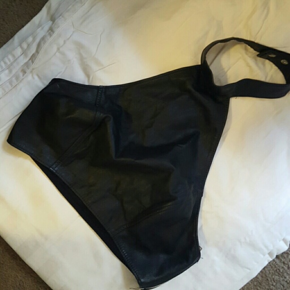Leather lamb skin halter top Large