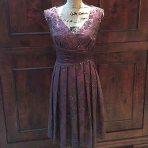Mauve satin w/sequin mesh overlay cocktail dress