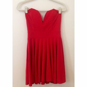 TFNC Red Plunge Neck Fit and Flare Dress
