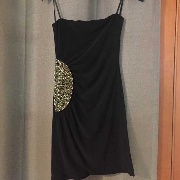Strapless black sequined dress