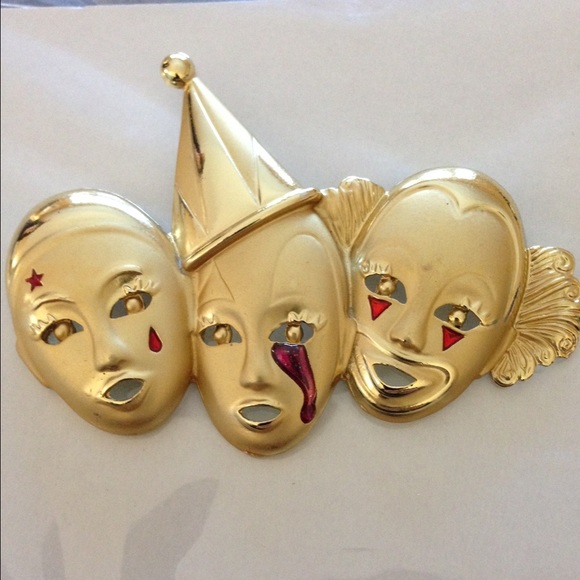 Laugh Clown Laugh 😢 Sad Trio Vtg Brooch - Picture 1 of 4