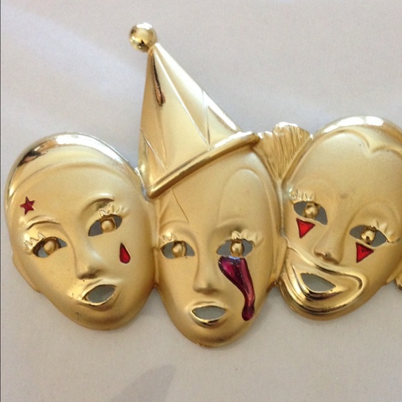 Laugh Clown Laugh 😢 Sad Trio Vtg Brooch - Picture 3 of 4