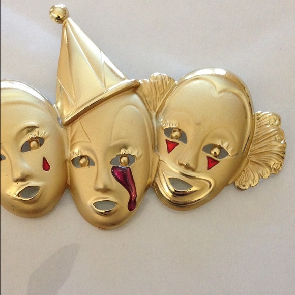 Laugh Clown Laugh 😢 Sad Trio Vtg Brooch - Picture 4 of 4