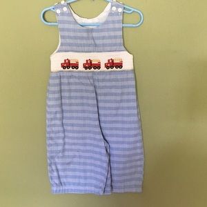 Smocked fire truck longalls