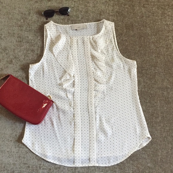 Loft petite ruffle pleats & micro-polka dots shell