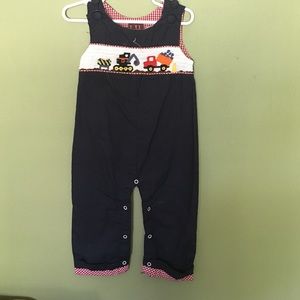 Smocked dump truck longalls