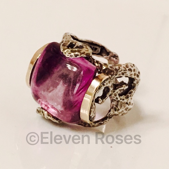 Jewelry - Large Brutalist Organic Sterling 14k Amethyst Ring