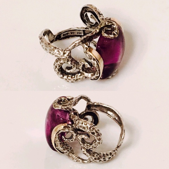 Large Brutalist Organic Sterling 14k Amethyst Ring - Picture 2 of 4