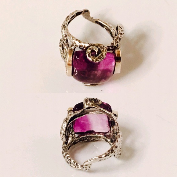 Large Brutalist Organic Sterling 14k Amethyst Ring - Picture 3 of 4