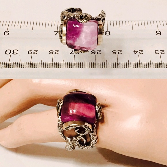 Large Brutalist Organic Sterling 14k Amethyst Ring - Picture 4 of 4