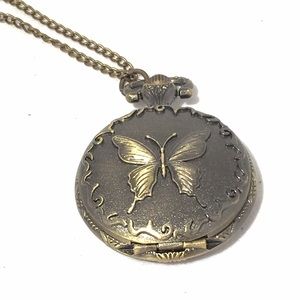 Matte Gold Butterfly Necklace Quartz Watch