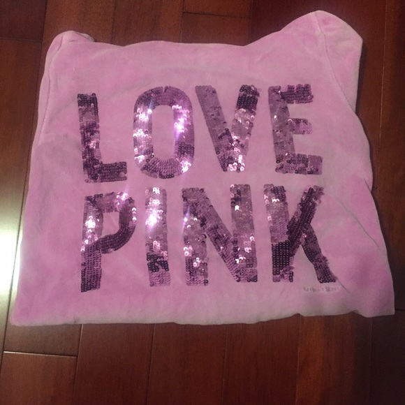 LOVE PINK VELOUR HOODIE- purple/lavender color