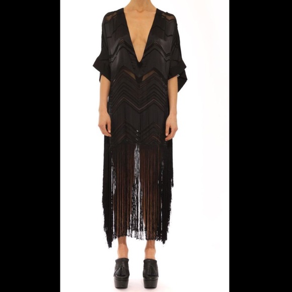 NWT Shakuhachi Women's Fringed Caftan Black