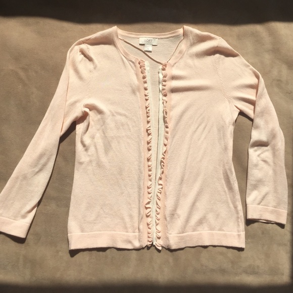 LOFT Pink and White Sweater Cardigan
