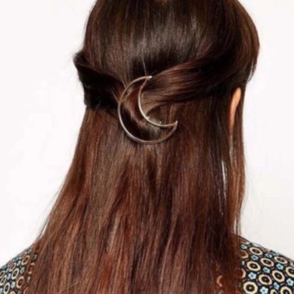 Silver or Gold Crescent Moon Hair Clip Barrette - Picture 2 of 4