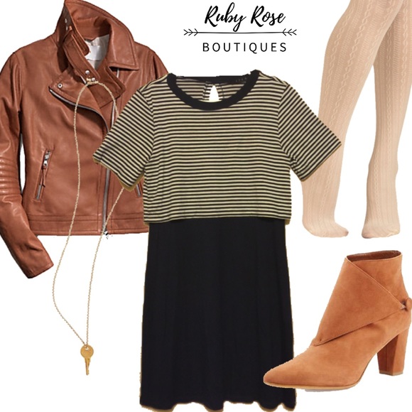 Dresses & Skirts - Navy and White Striped Dress with Navy Bottom