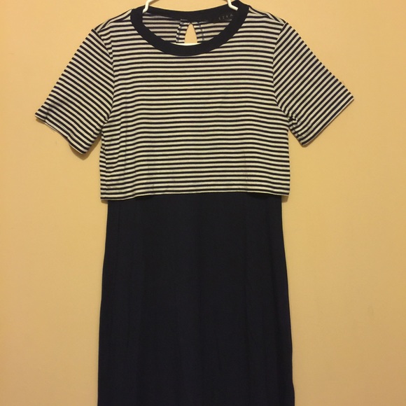 Navy and White Striped Dress with Navy Bottom - Picture 2 of 4