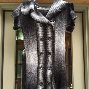 Gray Black Button Down Tunic Sweater Top Cardigan