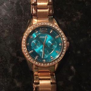 Turquoise Fossil Watch with Rose Gold Band