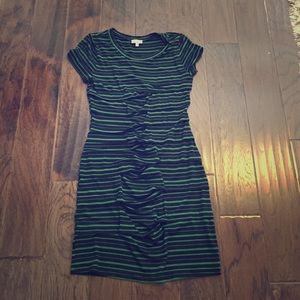 Green and black striped dress.