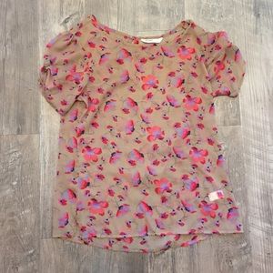 Tan floral scoop neck top