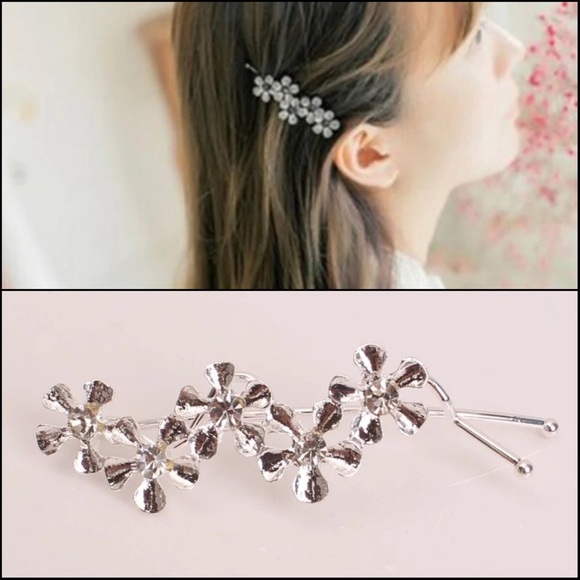 2 Flower Hair Pin Barette Clip Gold Tone Silver - Picture 4 of 4