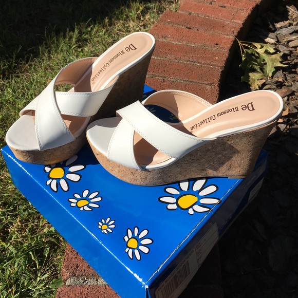 White Cork Wedge heels