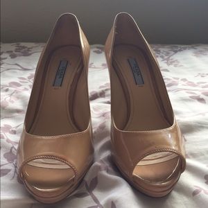 Prada open toe leather patent heels