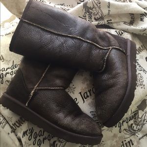 Brown Leather tall UGG